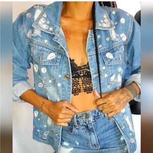 Lizette Collection Art Deco Backless Chain Denim Jacket Size S ( E - 15 )